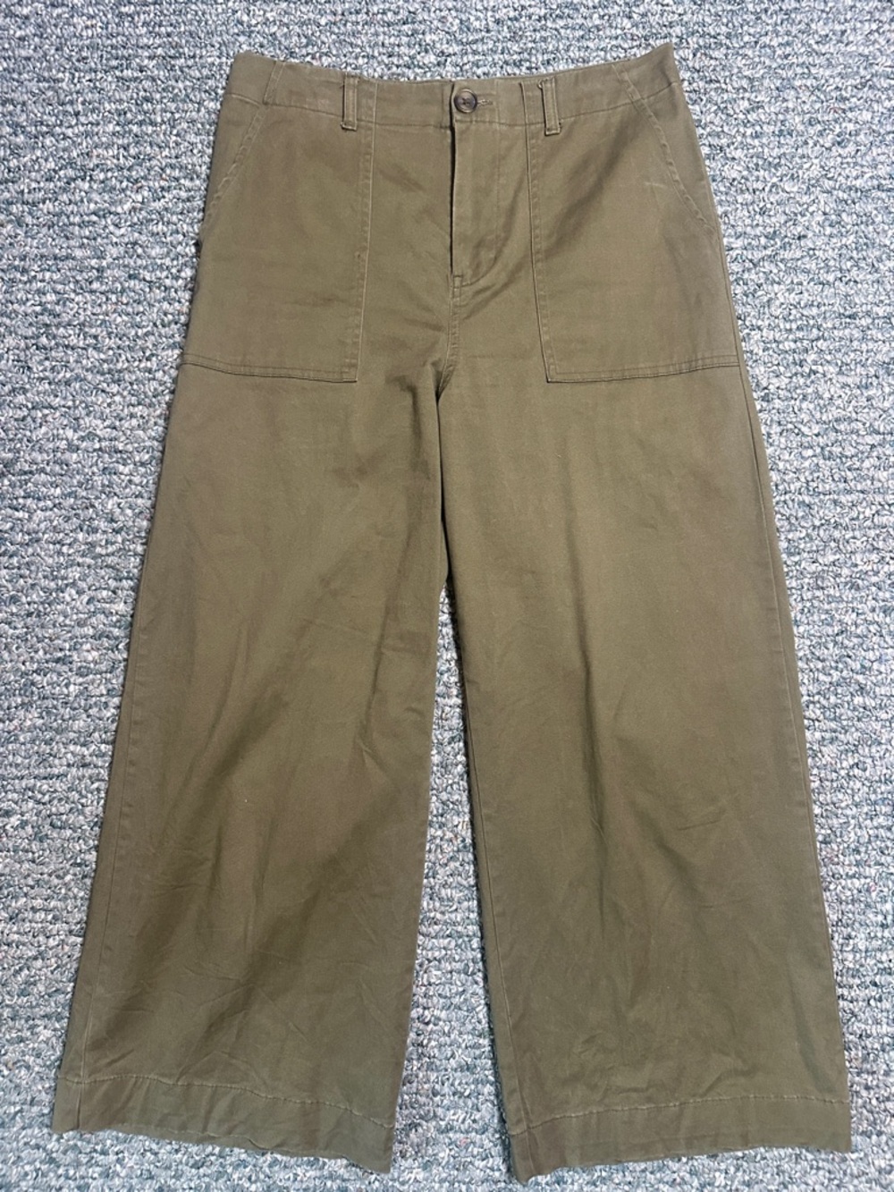 Cotton Olive Wide-Leg Chinos Capri Gaucho Pants